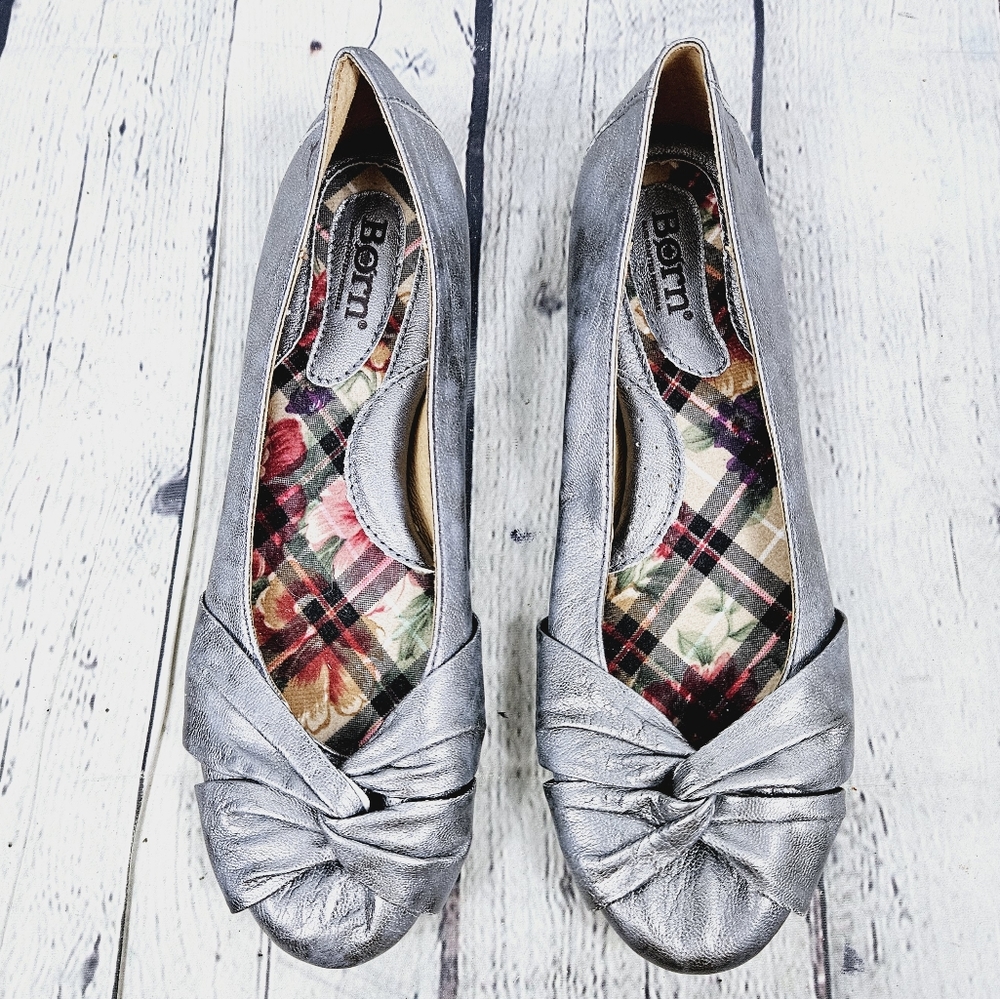 BORN | Lilly metallic leather slipon knot detail ballerina flats shoes
